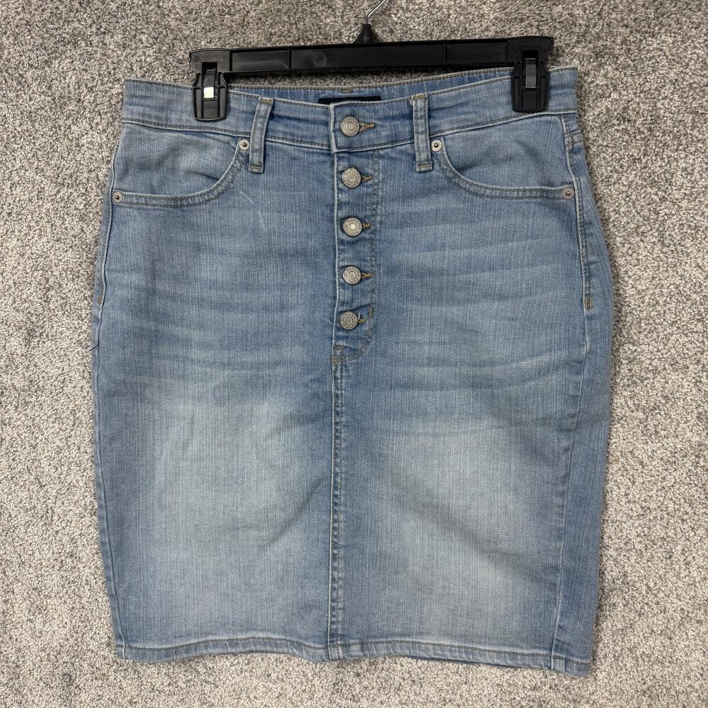 Banana Republic Denim Skirt 4 Button Front Pencil Light Wash Office Chic Classic